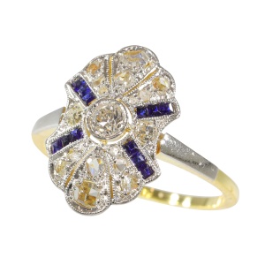 Vintage 1920 s Art Deco diamond and sapphire engagement ring